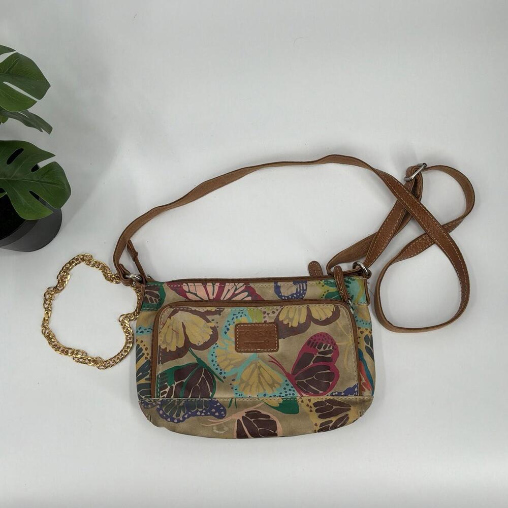 Fossil Vintage Butterfly Multi-Color Leather Cross Body Purse
